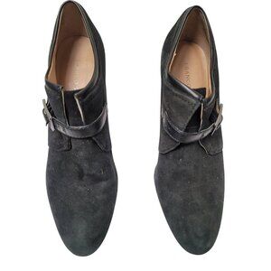 Franco Sarto Women's Black Suede Ankle Booties With Buckle Strap & Stiletto Heel